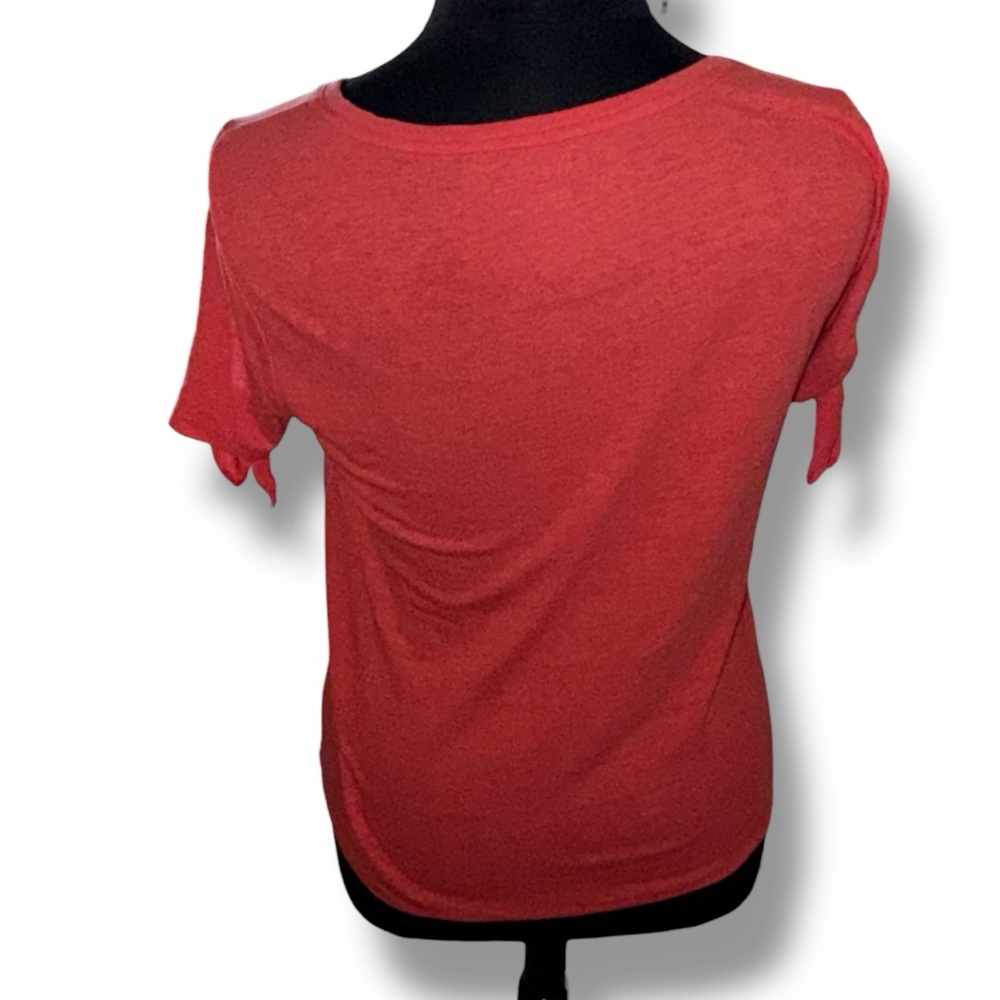 TALBOTS TIE SLEEVE TEE - SOLID Coral Large - Picture 3 of 9